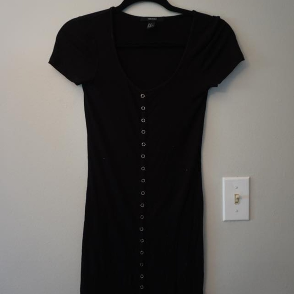 Ribbed Snap-Button Mini Dress